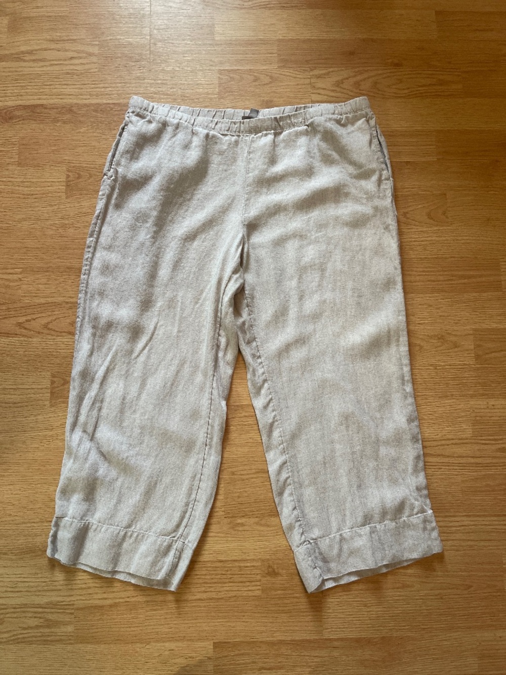 J. Jill Beige 100% Linen Pull On Cropped / Capri Pants with Pockets Size Large